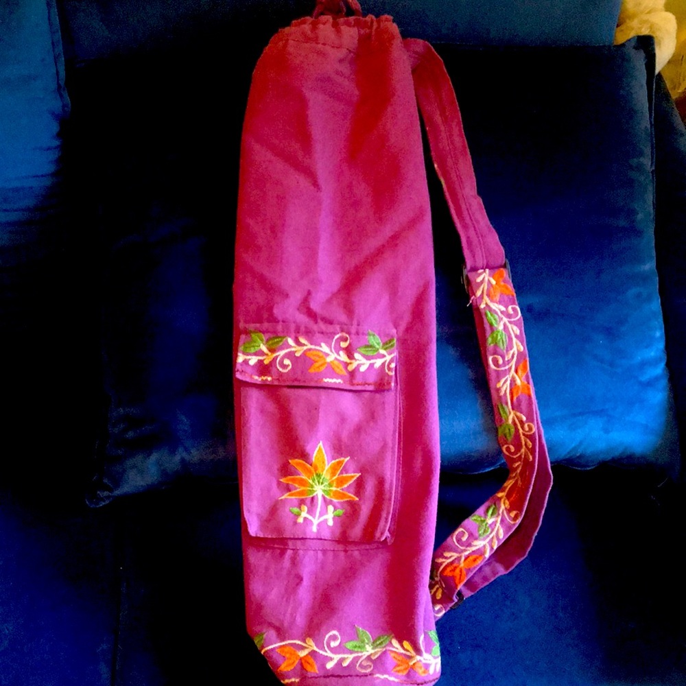 Blue Sky Yoga Mat Bag, purple flower embroidery